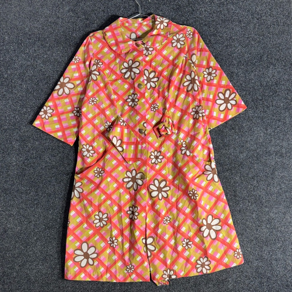 60s Pink Orange Floral Mod Mini Dress Women’s S Belted